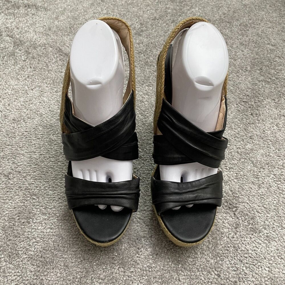 Boutique 9 Espadrille Wedge Sandals Womens 10M Brown Black Slip On Slingback